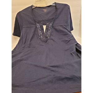 Northcrest blue womans T with white accent,‎ plus size 2X